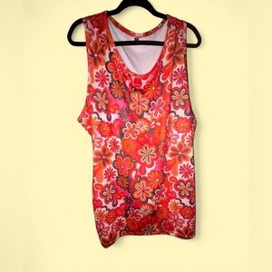 🌸Vintage Y2K Mod Flower Power Tank Top — 60s 70s Groovy Print — Size XXL
